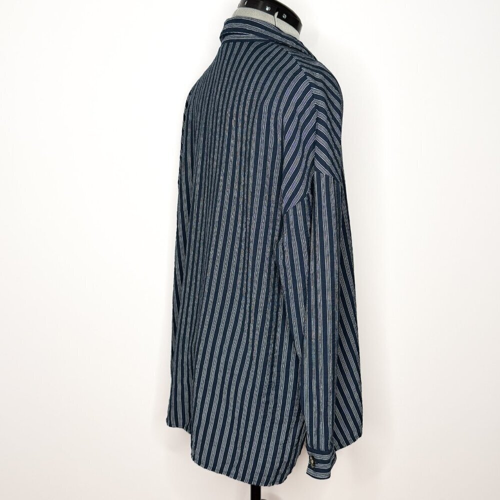 Time and Tru Nvy Blue Vertical Striped Oversized Henley Blouse - Size Large - Picture 4 of 7